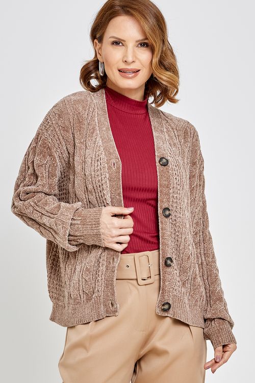 Fem csl fcag004 cardigan tricô marrom marrom