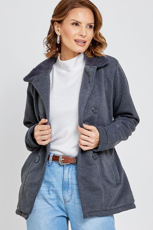 Casaco Feminino de Malha Cinza Escuro