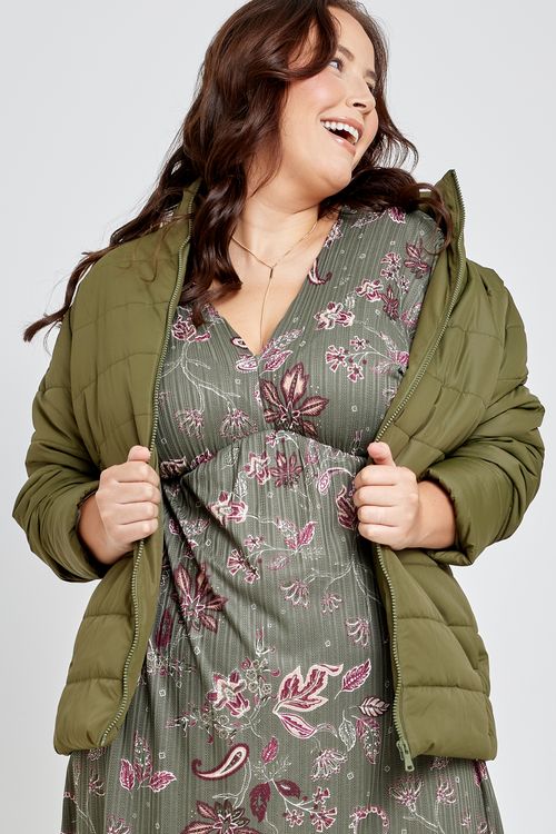 Jaqueta Feminina Feita Pra Mim Puffer Verde Escuro