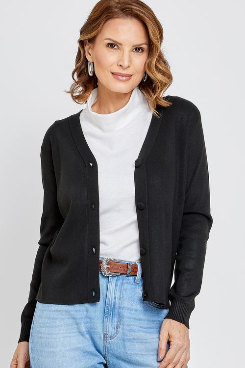 Cardigan Feminino com Botões Preto