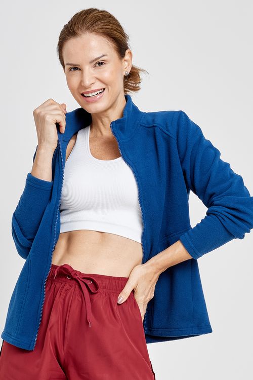 Jaqueta Feminina Esportiva em Malha Polar Azul Escuro