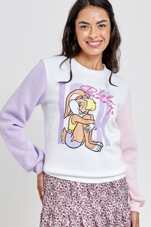 Blusão Moletom Feminino Bicolor Lola Branco