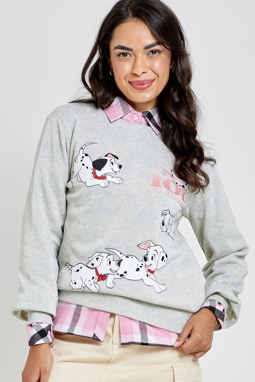 Blusão Moletom Feminino 101 Dálmatas Cinza Claro