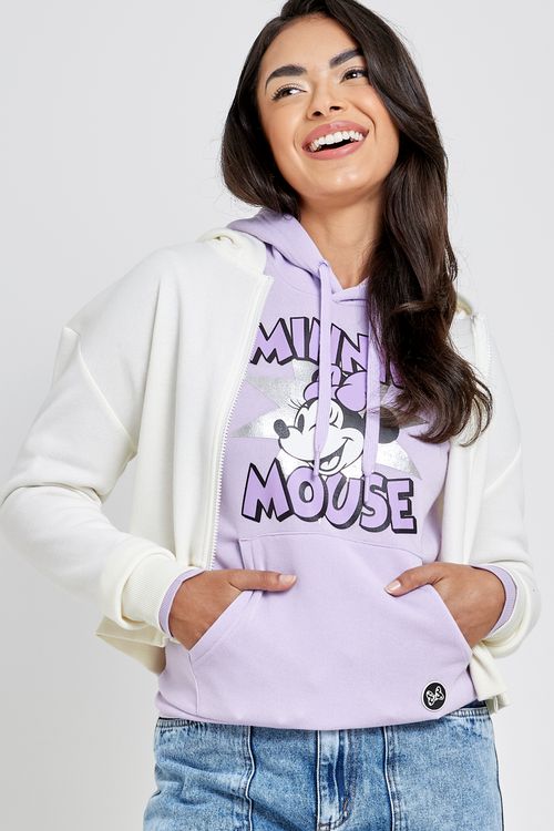 Blusão Moletom Feminino Minnie Mouse Lilás