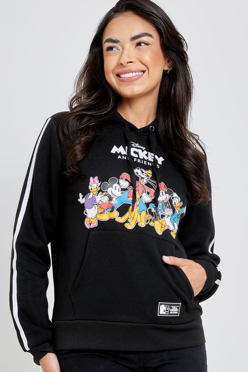 Blusão Moletom Feminino Preto Disney Mickey & Amigos
