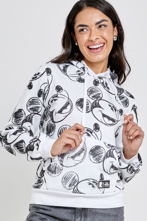 Blusão Moletom Feminino Mickey Mouse Branco