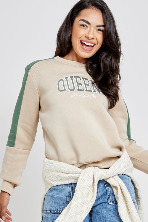 Blusão Moletom Feminino Queens Bege Claro