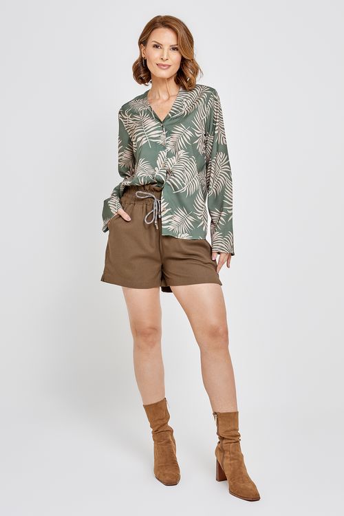 Short Feminino Caedu Linho Marrom - Elegância Natural