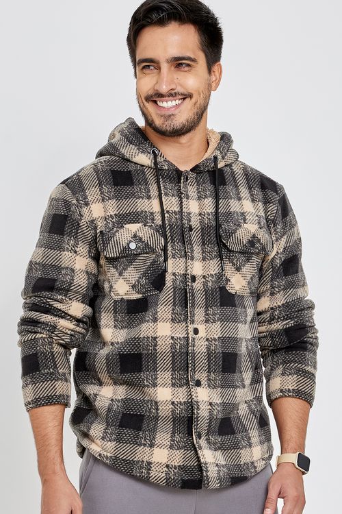 Jaqueta Masculina Fleece Xadrez Bege