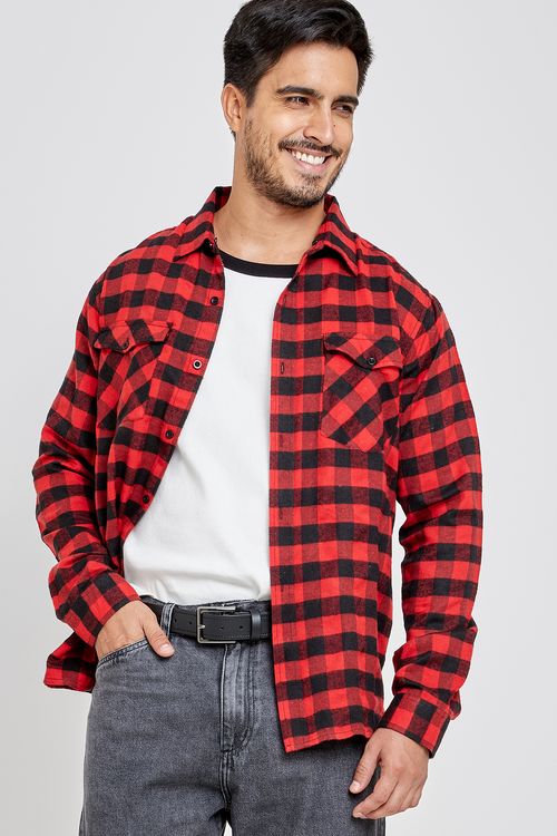 Camisa Masculina Manga Longa Xadrez Vermelha