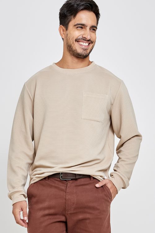 Suéter Masculino Moletom Canelado Bege