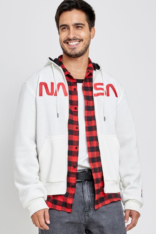 Moletom Masculino NASA com Abertura Branco