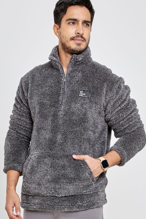 Moletom Masculino em Sherpa com Zíper Chumbo