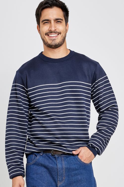 Suéter Masculino Listrado Azul Escuro