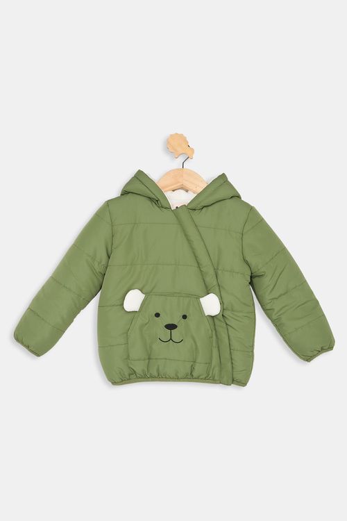 Jaqueta Infantil Meninos com Bolso e Capuz Verde Escuro Tam 1 a 3