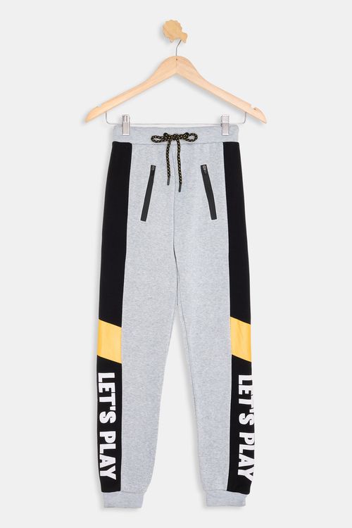 Calça Moletom Infantil Caedu Fleece Let's Play Cinza/Preto