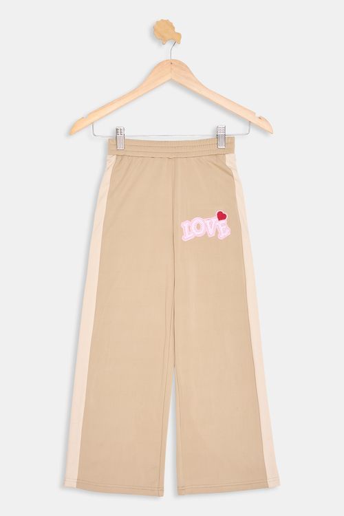 Calça Wide Leg Infantil Caedu Bege Estampa Love 4-8 Anos