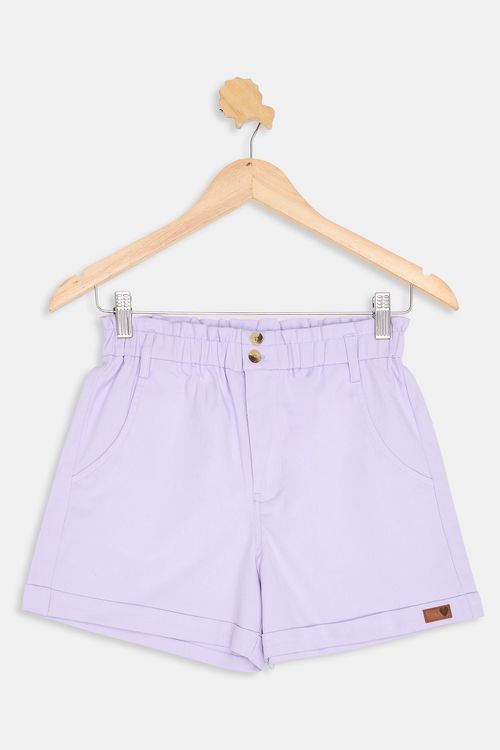 Shorts Infantil Caedu Sarja Lilás Cintura Alta