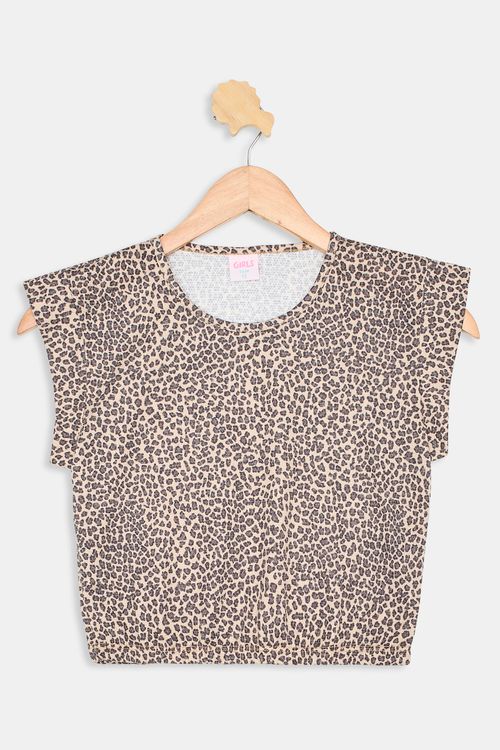 Blusa Infantil Meninas Textura Onça Bege Tam 10 a 16