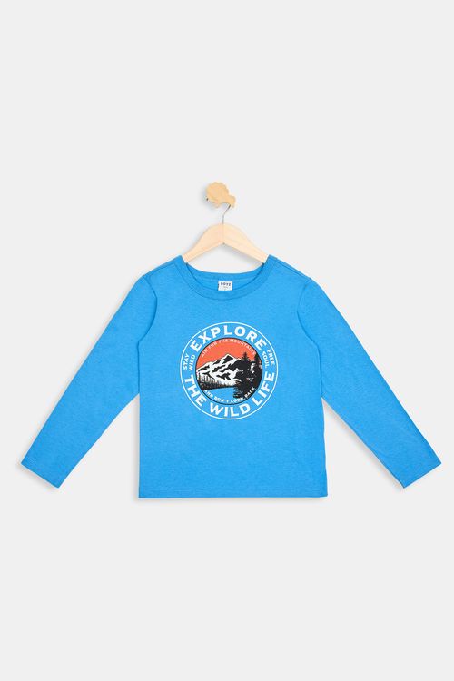 Camiseta Infantil Meninos Montanha Azul Tam 4 a 8