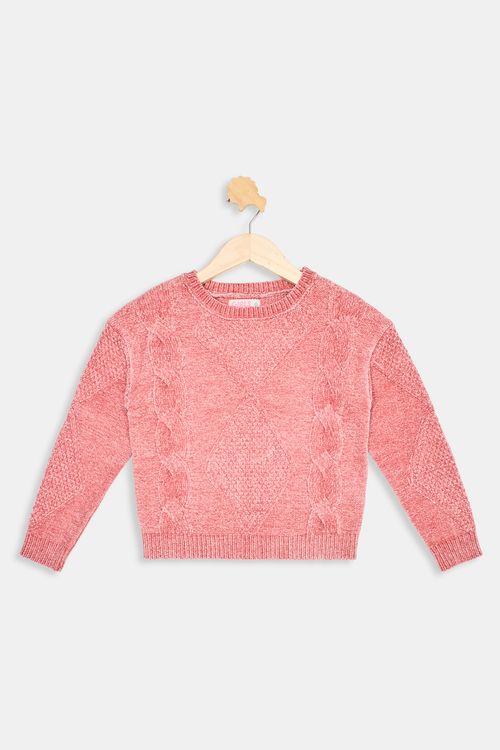 Suéter Infantil Menina Rosé Tricô Trançado