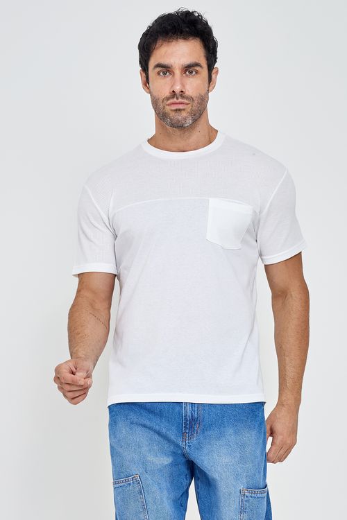 Camiseta Masculina Caedu Branca Casual com Bolso