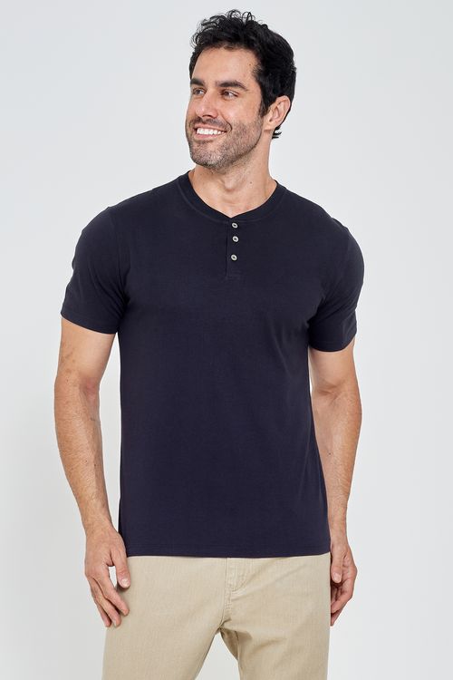 Camiseta m/c masc botoes preto preto