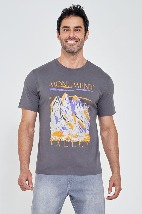 Camiseta Masculina Caedu Estampada Algodão Cinza Escuro