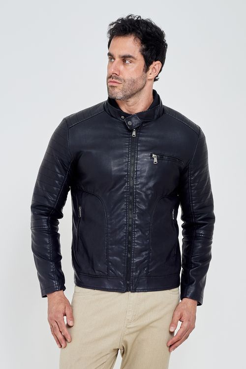 Masc casual mcj007 jaqueta pu recortes preto