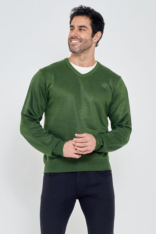 Suéter Masculino Gola V Verde Escuro