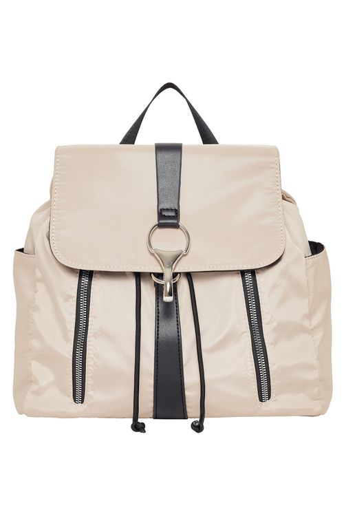 Mochila Sacola Feminina Nude Nylon Fecho Argola Zíper