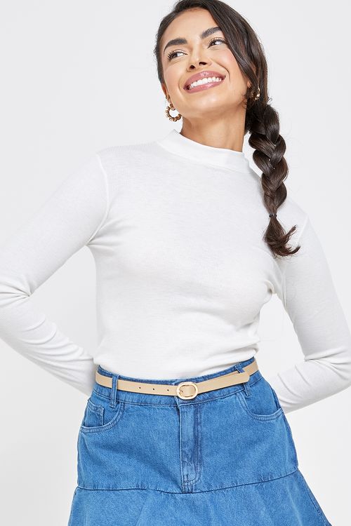 Blusa fem casual 20546 gola alta off whi off white