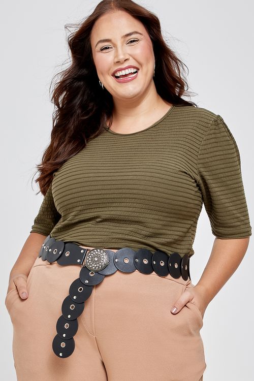 Blusa fem fpm casual m/c malha indi verde escuro