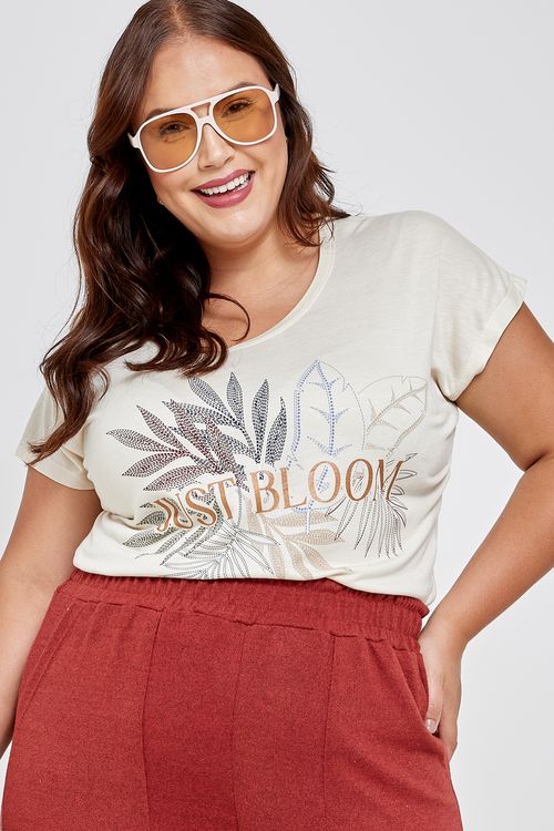 Blusa Feminina Caedu Viscose Estampada Bege Médio