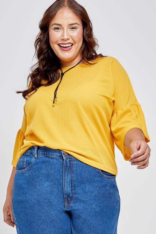 Blusa fpm casual mc mal indi manga amare amarelo escuro