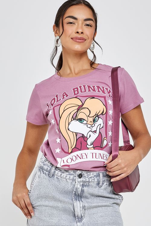 Camiseta fem prom lic lolla bunny tunes rosa escuro
