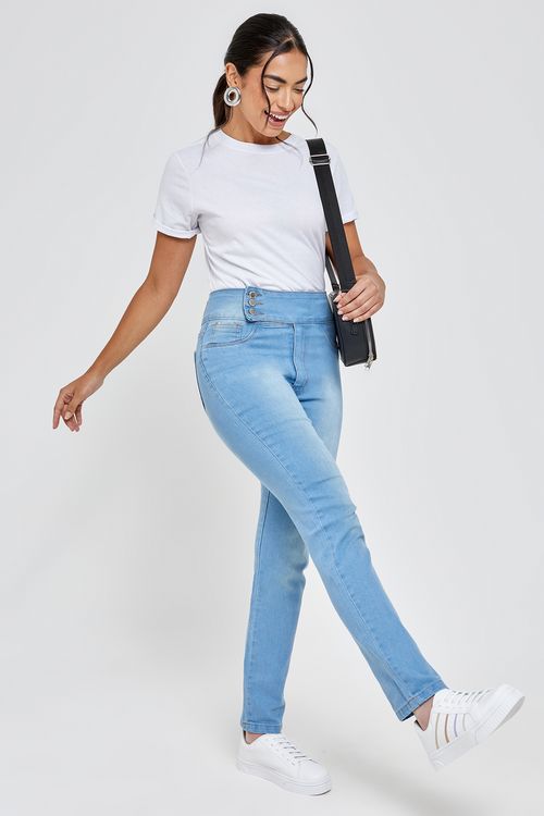 Calça Jeans Feminina Skinny Caedu Azul Claro 3 Botões