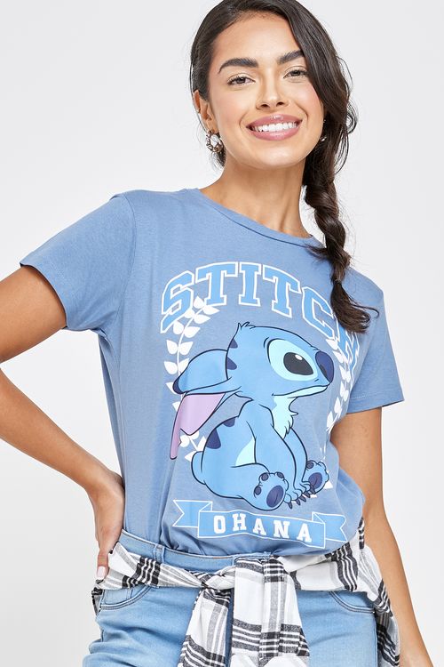Camiseta fem prom lic stitch classic azul medio