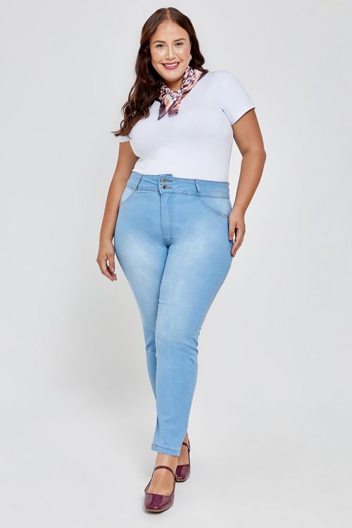 Calça Feminina Jeans Skinny Azul Claro Caedu Conforto