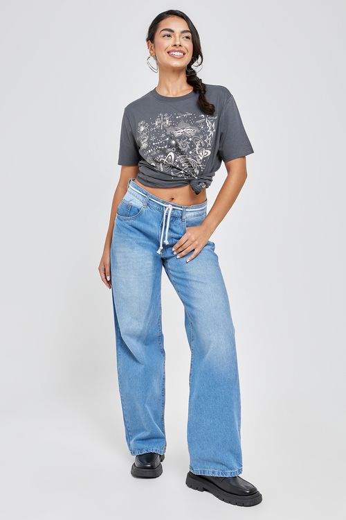 Calça jeans fem 216929 wide leg md jeans azul medio
