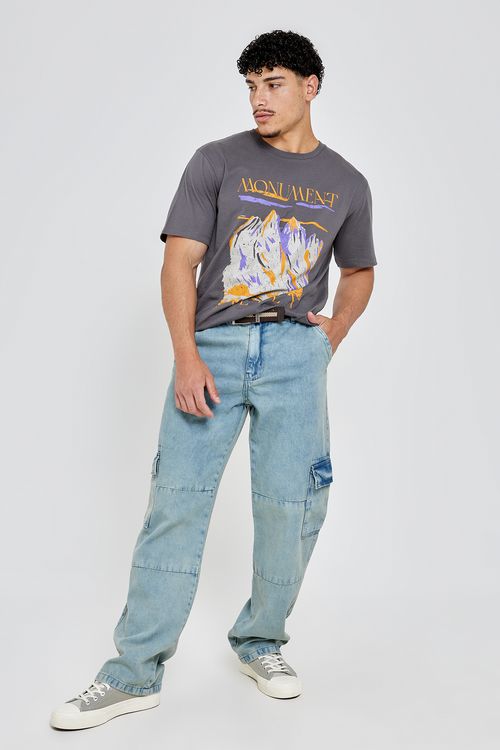 Calça masc aj 70352 jns md reta cargo jeans azul medio
