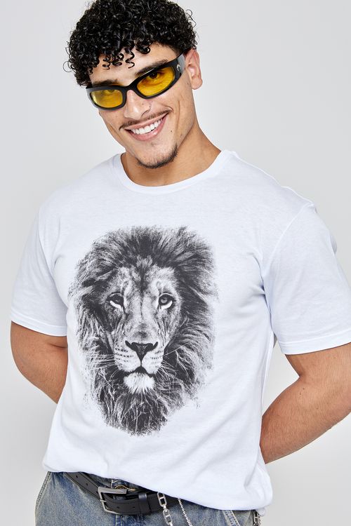 Camiseta m/c promo com silk leao mst107 branco