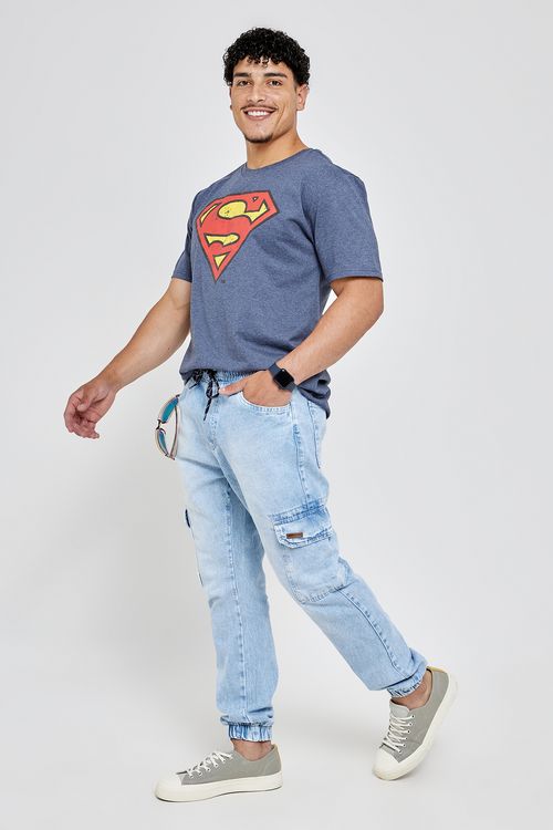 Calça Jeans Jogger Cargo Juvenil Caedu Azul Claro
