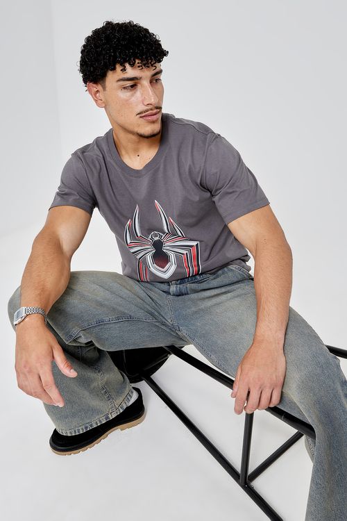 Camiseta Masculina Spider-Man Caedu Algodão Cinza