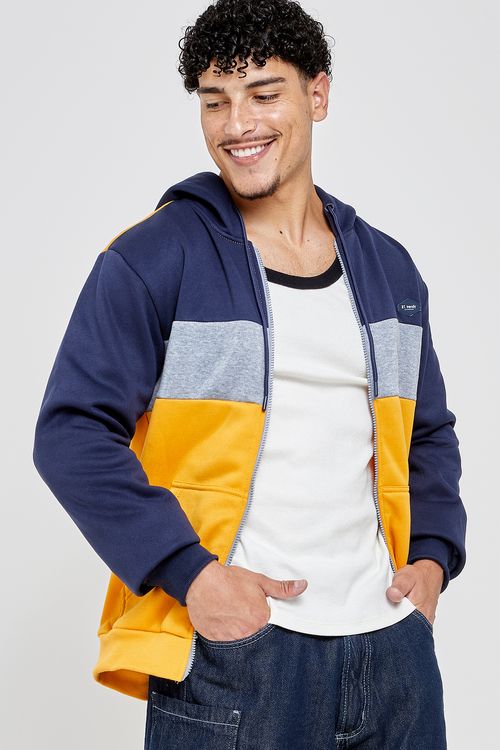 Moletom Aberto Masculino Amarelo e Azul