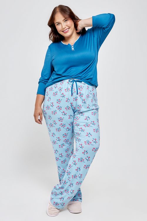 Ling fpm lgj012 pijama ml polybru floral verde escuro