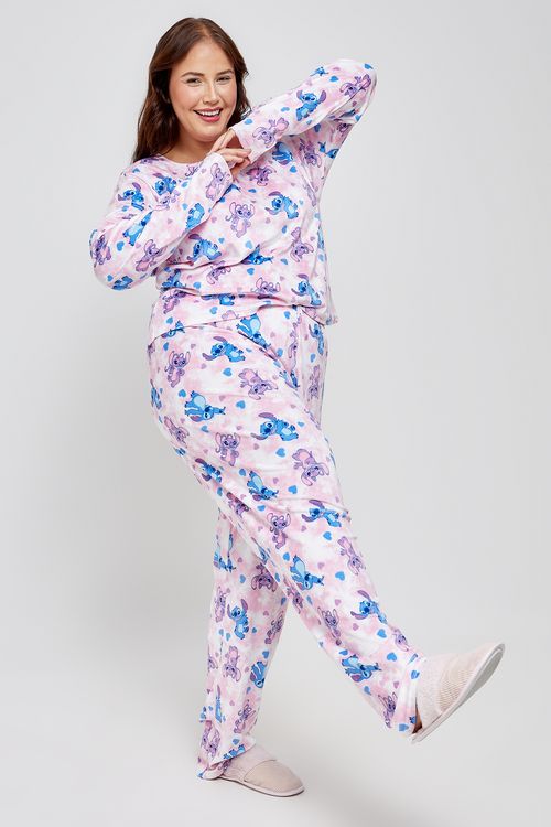 Ling fpm lgj022 pijama ml veludo stitch estampado