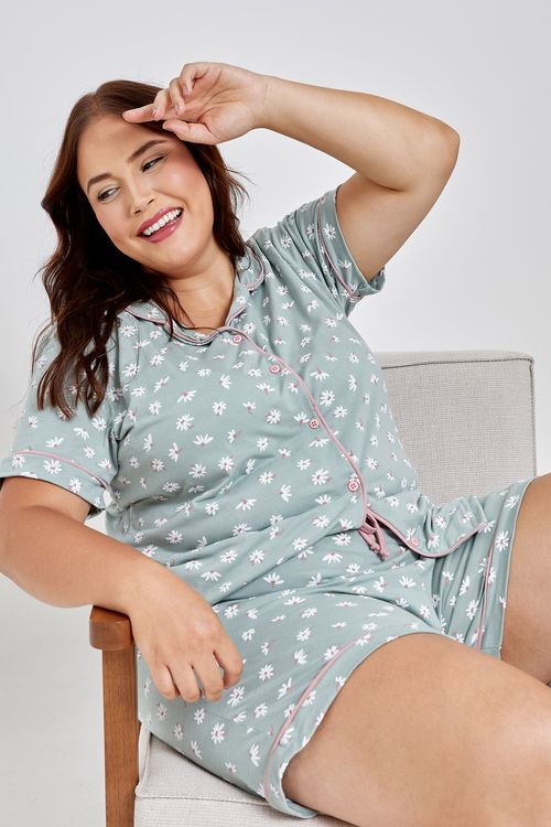 Ling fpm lgj034 pijama americano floral estampado