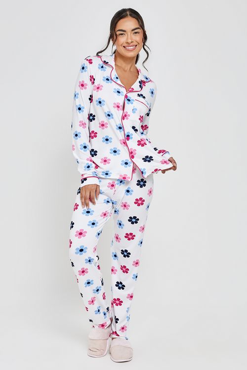 Ling jov lfj011 pijama ml polybru floral branco