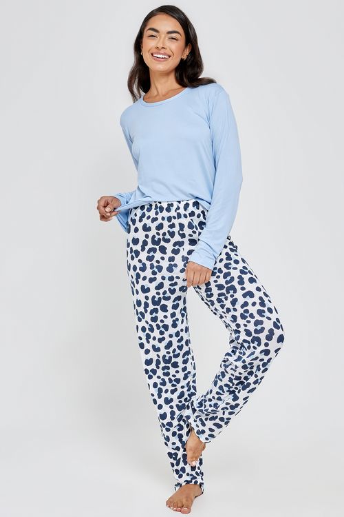 Ling pro lbj006 pijama ml poly onça  azu azul claro